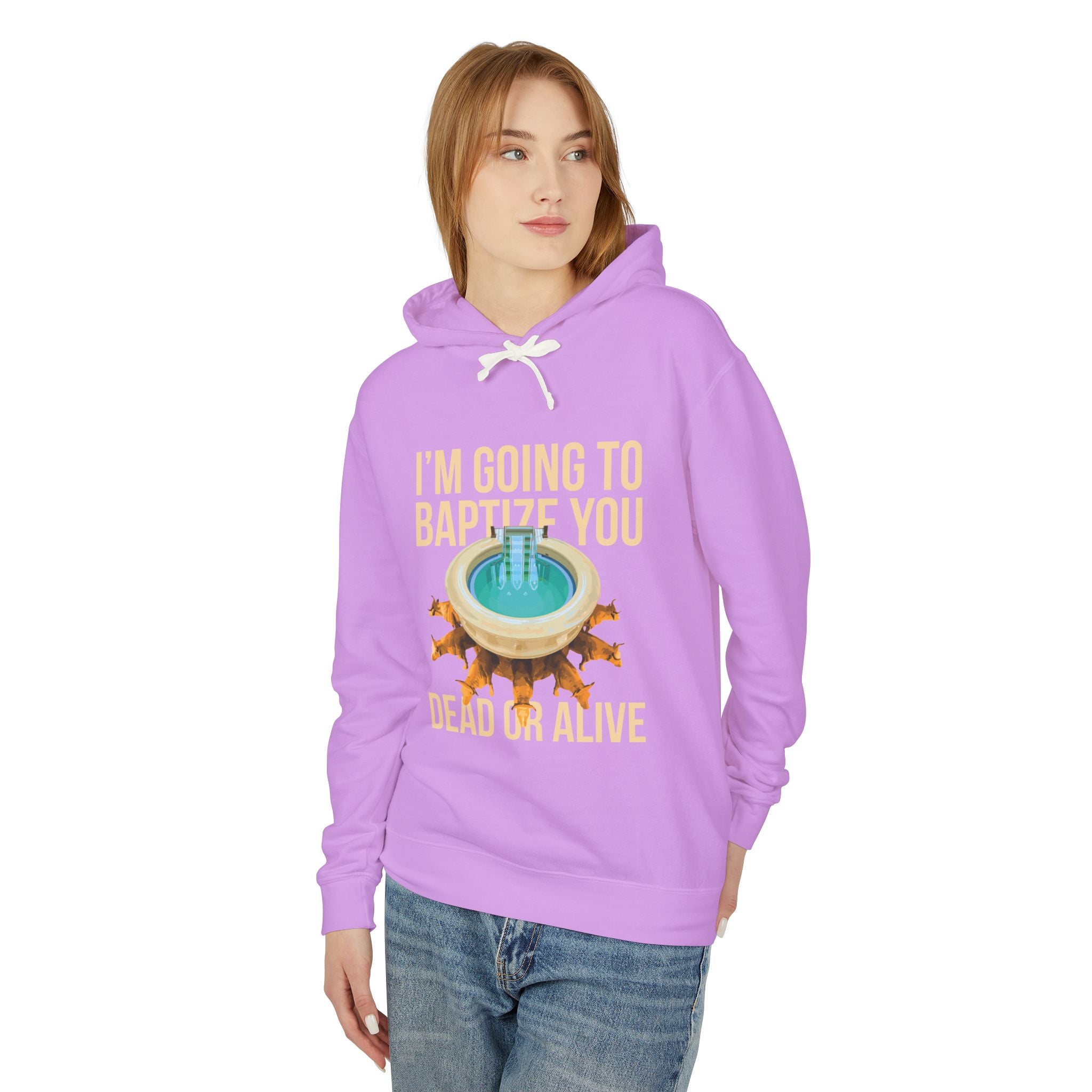 I'm going to baptize you dead or alive Hoodie, Unisex Lightweight Hooded Sweatshirt, Inspirational Sweatshirt, Gift for Believers, Faith-Based Apparel, Cozy [...]