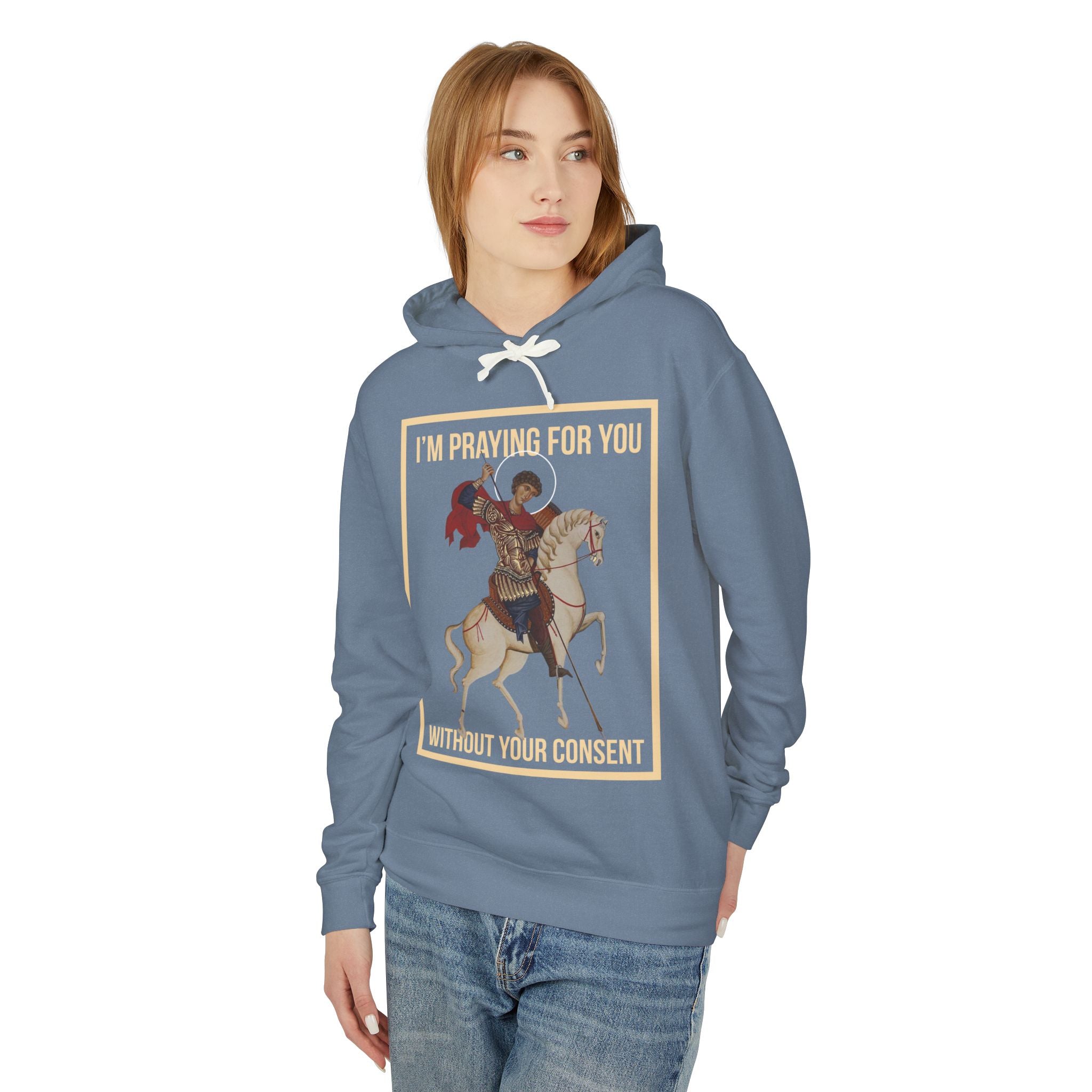 St George is praying for you without your consent Hoodie, Unisex Lightweight Hooded Sweatshirt, Inspirational Sweatshirt, Gift for Believers, Faith-Based Apparel, Cozy [...]